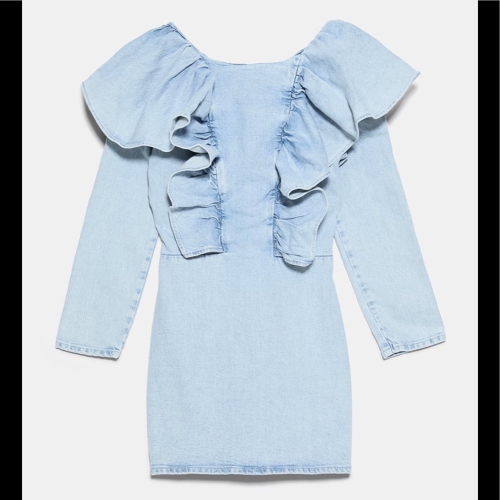 Zara Ruffled denim dress S